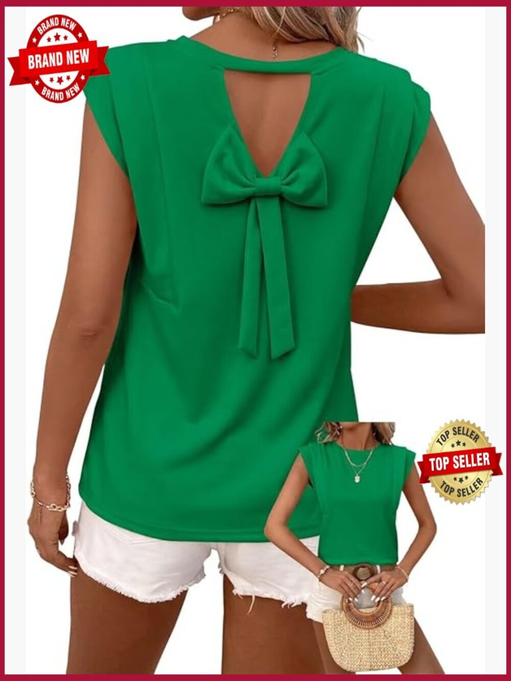 Bow Tie Back Cap Sleeve Babydoll Tunic Top Blouse